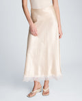 Pull On Midi Skirt with Side Slit & Lace Trim