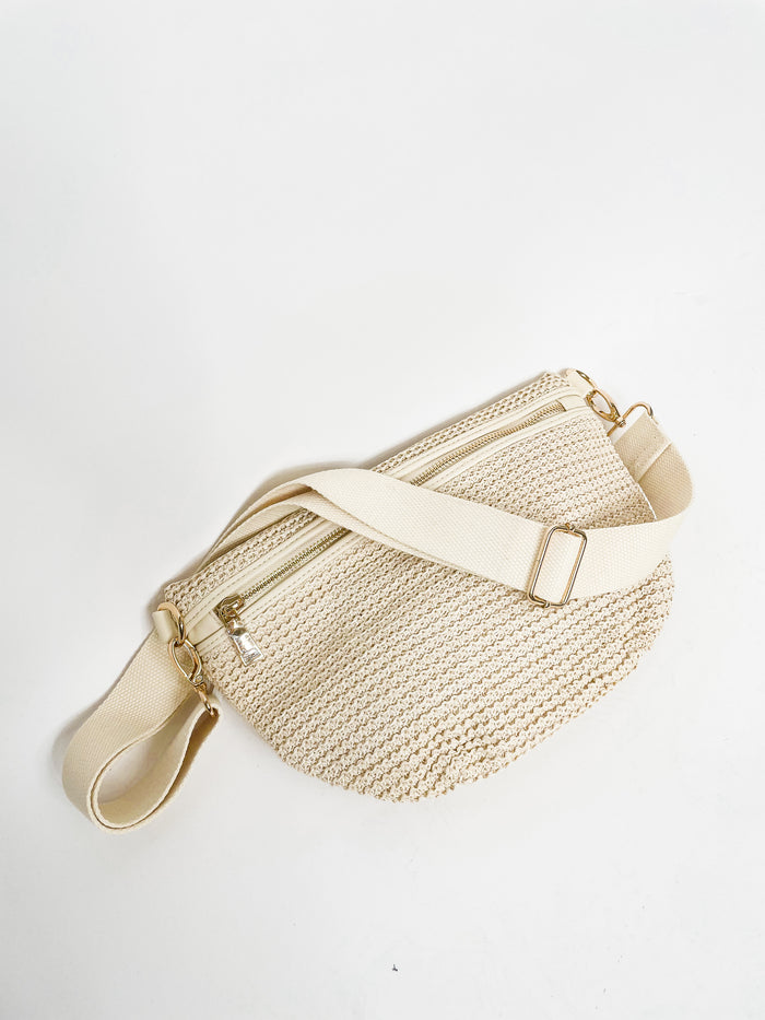 Rachel Raffia Westlyn Bum Bag-Cream