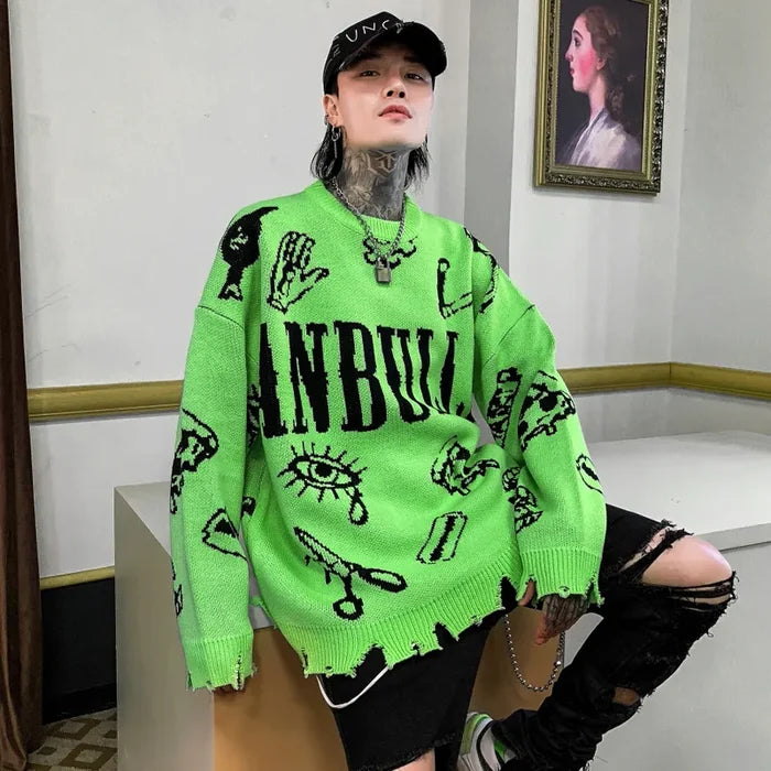 Radiant Punk Sweater with Rips - Hip-Hop Style