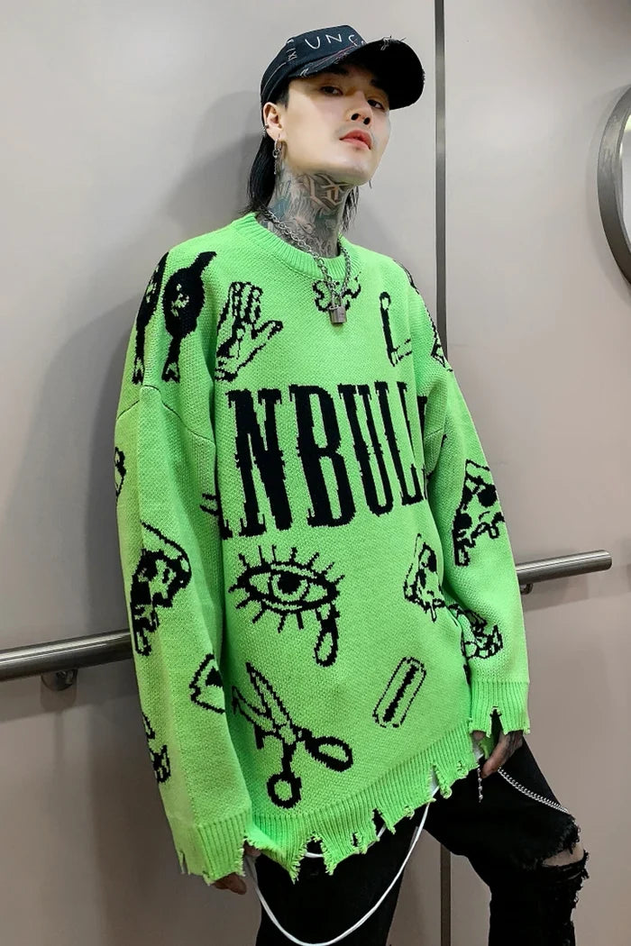 Radiant Punk Sweater with Rips - Hip-Hop Style