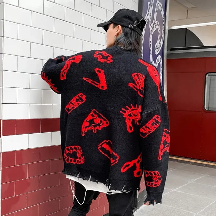 Radiant Punk Sweater with Rips - Hip-Hop Style