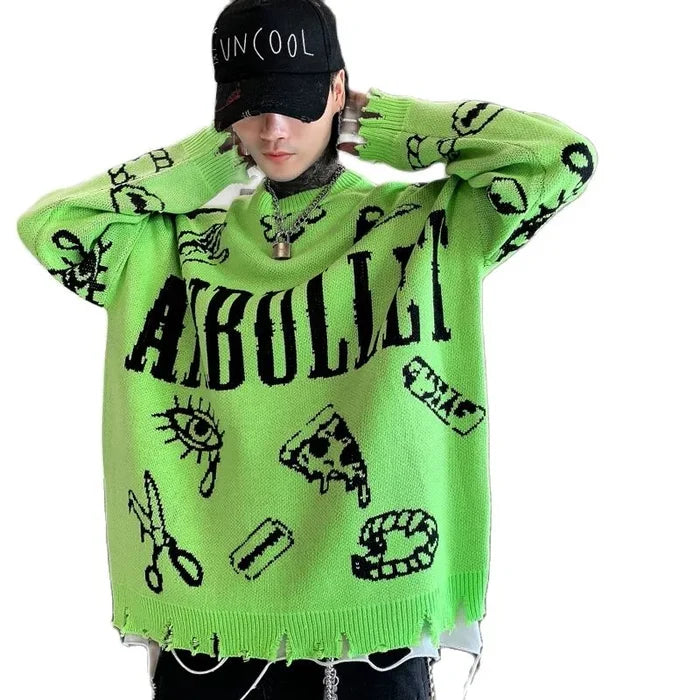 Radiant Punk Sweater with Rips - Hip-Hop Style