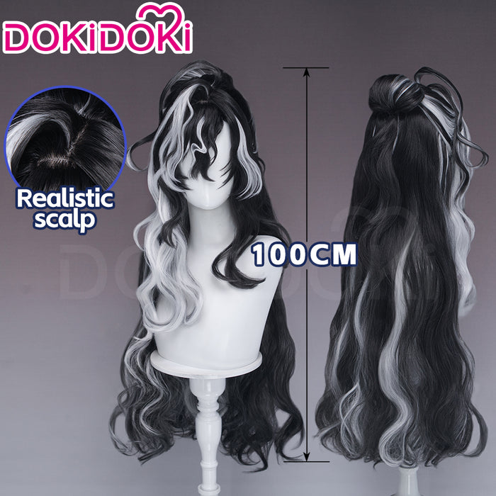 【Ready For Ship】【100CM】DokiDoki Game Arknights Cosplay Wang Wig Long Curly Black White Highlight Hair