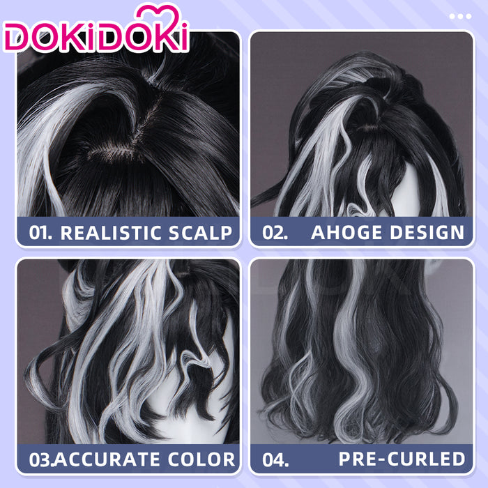 【Ready For Ship】【100CM】DokiDoki Game Arknights Cosplay Wang Wig Long Curly Black White Highlight Hair