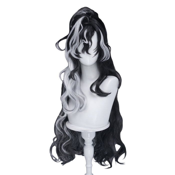 【Ready For Ship】【100CM】DokiDoki Game Arknights Cosplay Wang Wig Long Curly Black White Highlight Hair