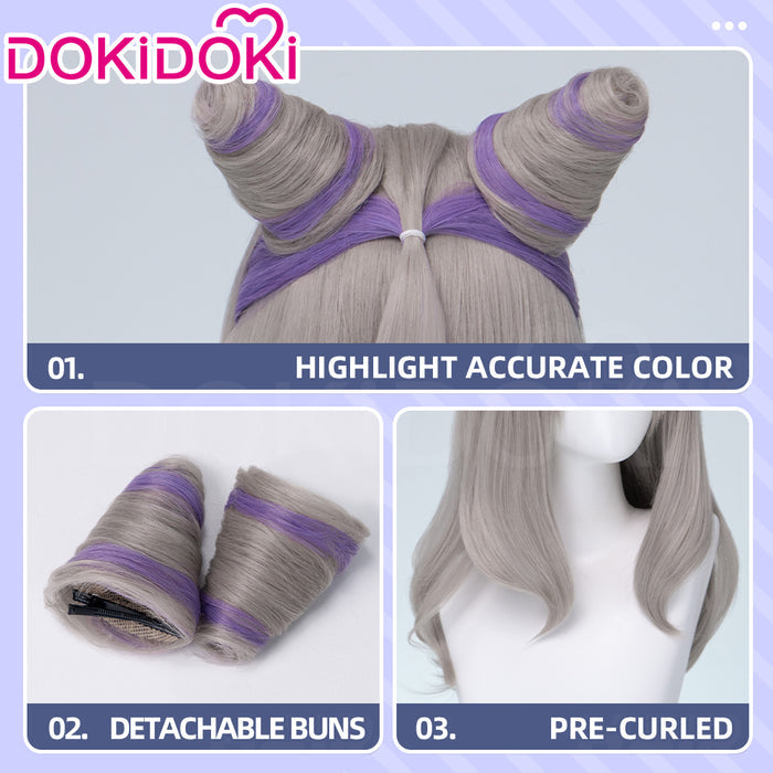 【Ready For Ship】DokiDoki Anime Cosplay Wig Sliver Purple Highlight Hair Double Buns