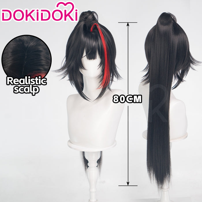 【Ready For Ship】DokiDoki Game Cosplay Wig  Black Ponytail Wig With Red Highlights