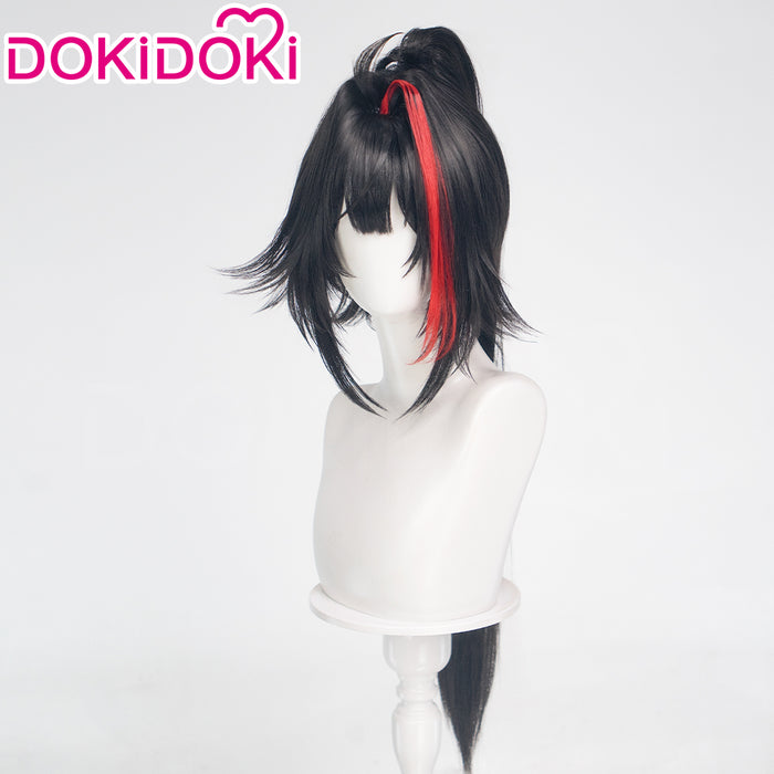 【Ready For Ship】DokiDoki Game Cosplay Wig  Black Ponytail Wig With Red Highlights