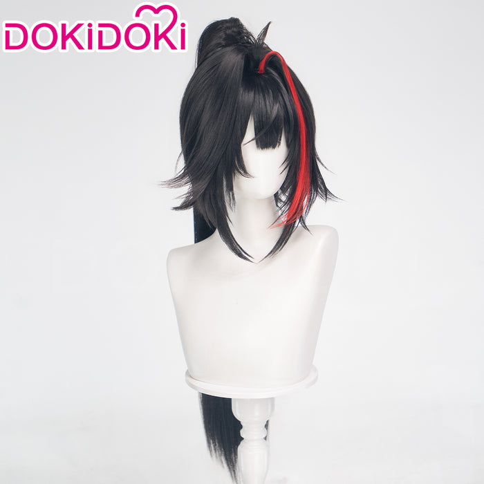 【Ready For Ship】DokiDoki Game Cosplay Wig  Black Ponytail Wig With Red Highlights