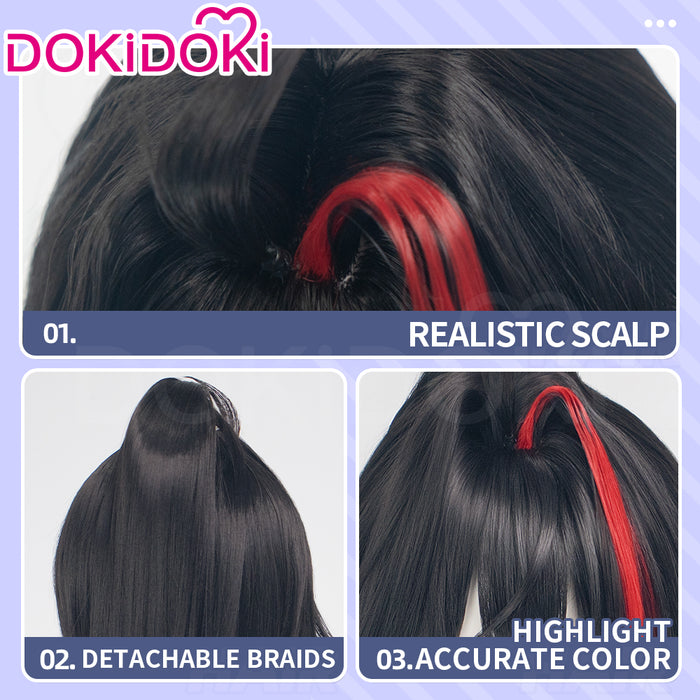 【Ready For Ship】DokiDoki Game Cosplay Wig  Black Ponytail Wig With Red Highlights