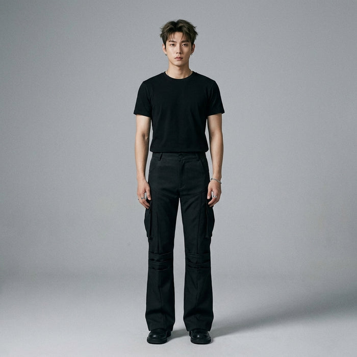 Pantalon cargo plissé homme noir - Streetwear K-fashion - Taille M