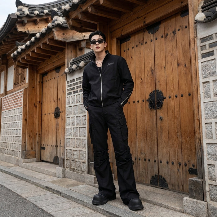 Pantalon cargo plissé homme noir - Streetwear K-fashion