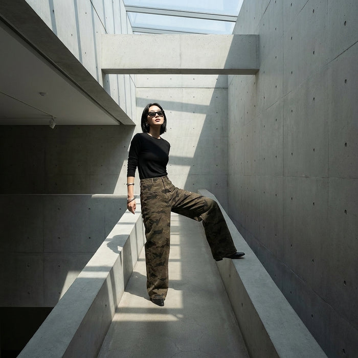 Retro Fashionable Three-dimensional Wide-leg Pile Slim Straight-leg Long Pants