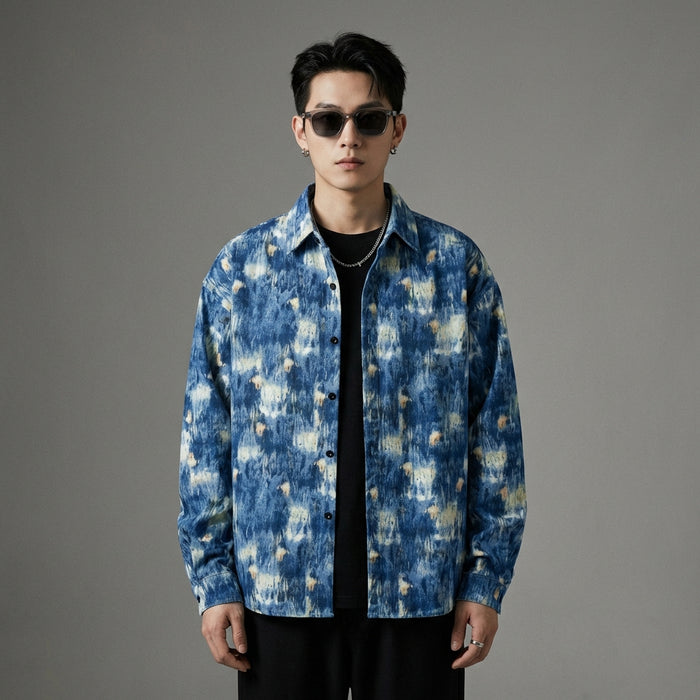 Chemise florale rétro bleue à manches longues - Koreanxwear - Taille M