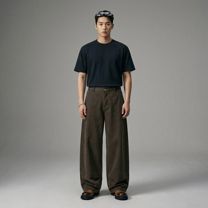Pantalon cargo ample rétro en coton, style streetwear coréen. Couleur khaki. - Taille S