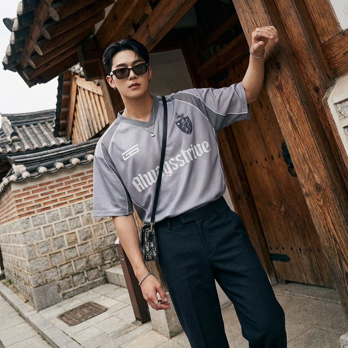 T-Shirt oversize homme gris avec motif lettre - K-fashion