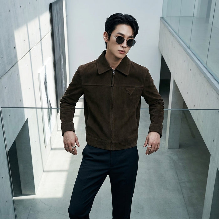 Veste rétro effet daim unisexe, style streetwear coréen pour homme et femme, couleur café.