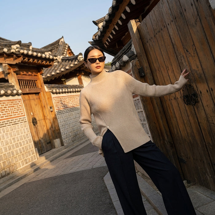 Pull col montant rétro femme Koreanxwear – Mode coréenne hiver