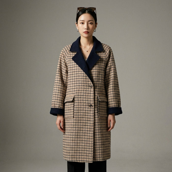 Manteau réversible à carreaux, K-fashion hivernal, coupe ample et élégante. - Taille S