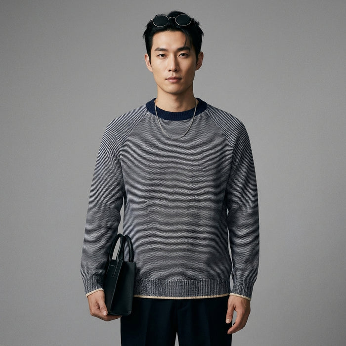 Pull homme col rond motif vague et blocs de couleurs - K-fashion - Taille M