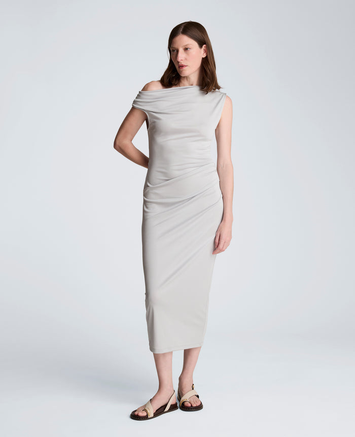 Ruched Waist Midi Off-The-Shoulder Dress