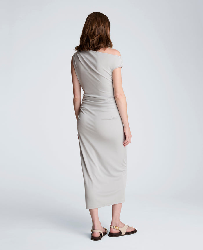 Ruched Waist Midi Off-The-Shoulder Dress