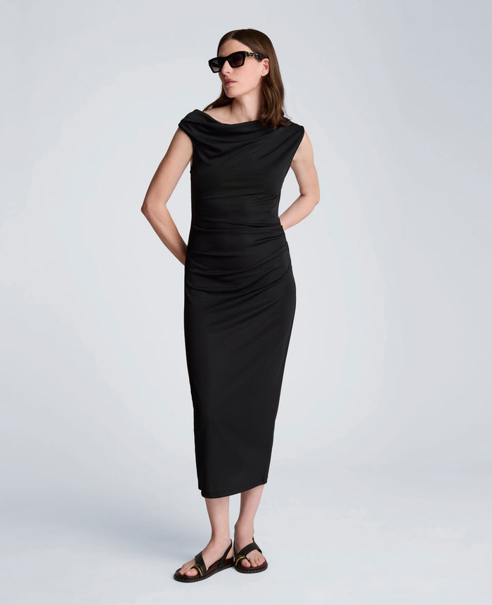 Ruched Waist Midi Off-The-Shoulder Dress