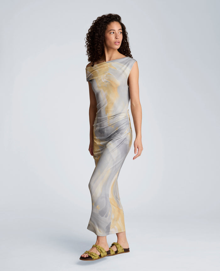 Ruched Waist Midi Off-The-Shoulder Dress