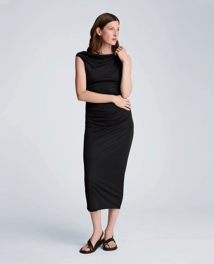 Ruched Waist Midi Off-The-Shoulder Dress