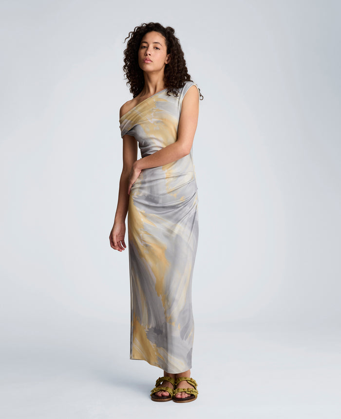 Ruched Waist Midi Off-The-Shoulder Dress