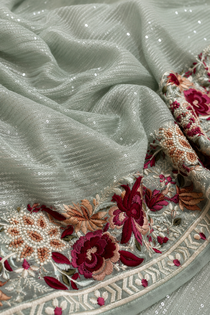 Sage Green Sequin Saree