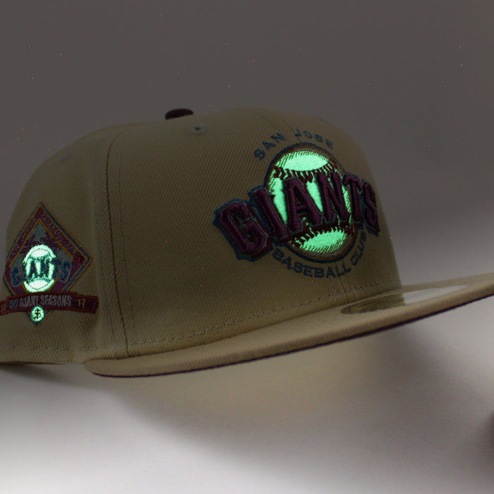 SAN JOSE GIANTS 30th SEASONS New Era 59Fifty Fitted Hat (Glow in the Dark VEGAS GOLD MAROON KHAKI Under Brim)