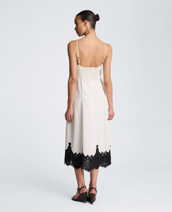 Seamed Slip Midi Dress with Lace Hem