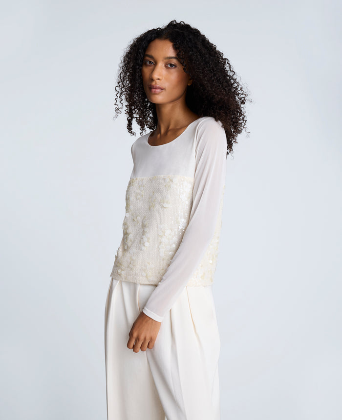Sequin Mesh Long Sleeve Top