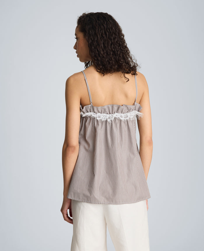 Shirred Neck Cami with Lace Trim Detail