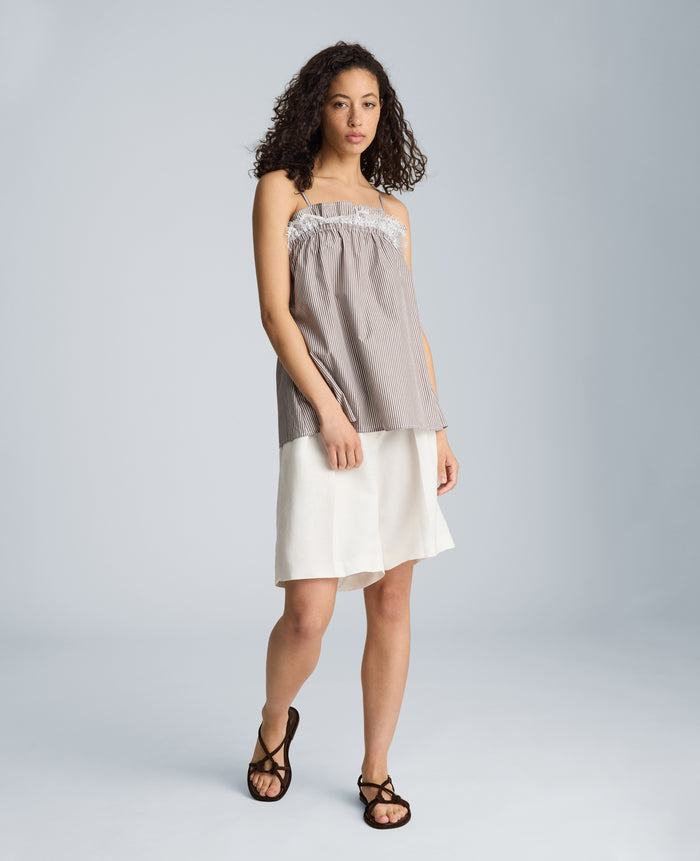 Shirred Neck Cami with Lace Trim Detail