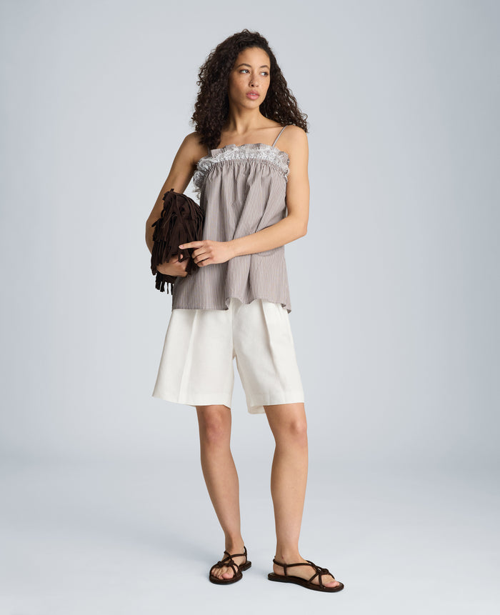 Shirred Neck Cami with Lace Trim Detail