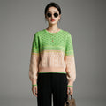 Pull court tricoté jacquard color block femme - Koreanxwear - Taille S