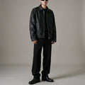 Veste en cuir courte oversize homme noire style streetwear - Koreanxwear - Taille M