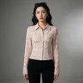 Chemise courte à carreaux rose pour femme - Koreanxwear - Taille S