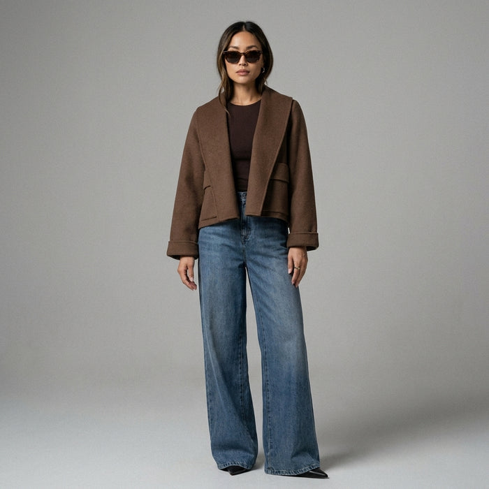 Veste courte col polo pour femme, style minimaliste K-fashion. Idéale pour le printemps et l'automne. - Taille S
