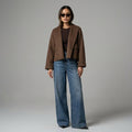 Veste courte col polo pour femme, style minimaliste K-fashion. Idéale pour le printemps et l'automne. - Taille S