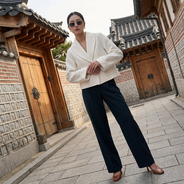 Veste courte col polo pour femme, style minimaliste K-fashion. Idéale pour le printemps et l'automne.