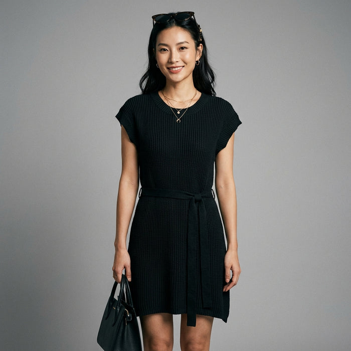 Robe pull courte noire col rond manches courtes - Koreanxwear - Taille L