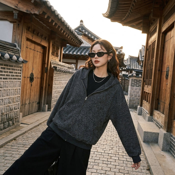 Sweat à capuche rétro simple - Streetwear K-fashion