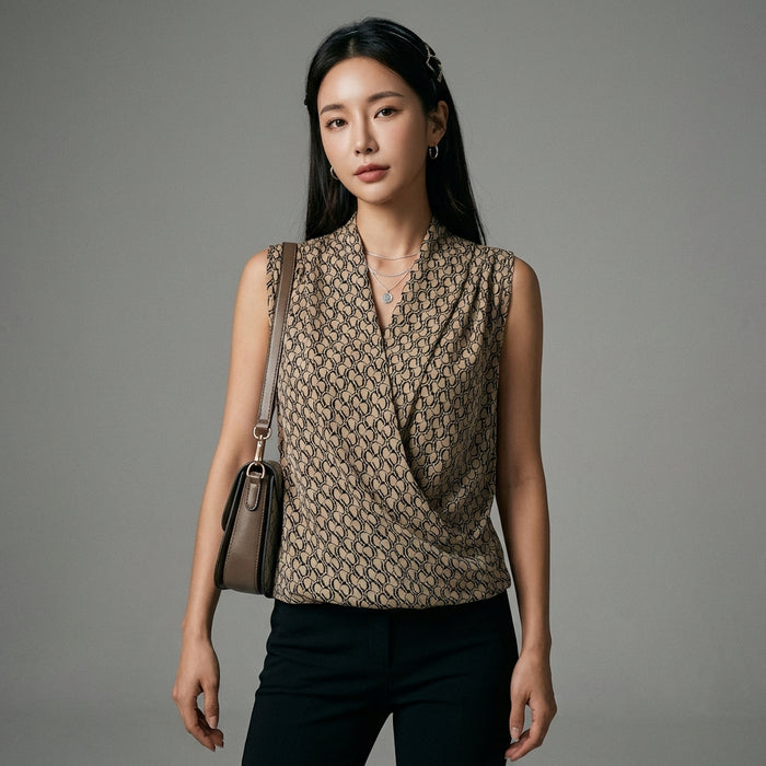 Top femme sans manches imprimé col V - Koreanxwear - Taille L