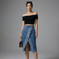 Jupe longue denim fendue taille haute pour femme - Koreanxwear - Taille S