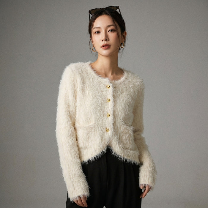 Cardigan en maille douce couleur unie pour femme - Koreanxwear - Taille One Size