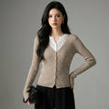 Pull tricoté doux femme col V couleur avoine - Koreanxwear - Taille S