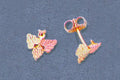 Solid 10kt Three Tone, Grapes Two Leaf Stud Earrings (1 Set), Red and Green Leaves, 642-406